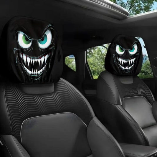 Lot de 2 housses d'appuie-tête noires imprimées pour voiture