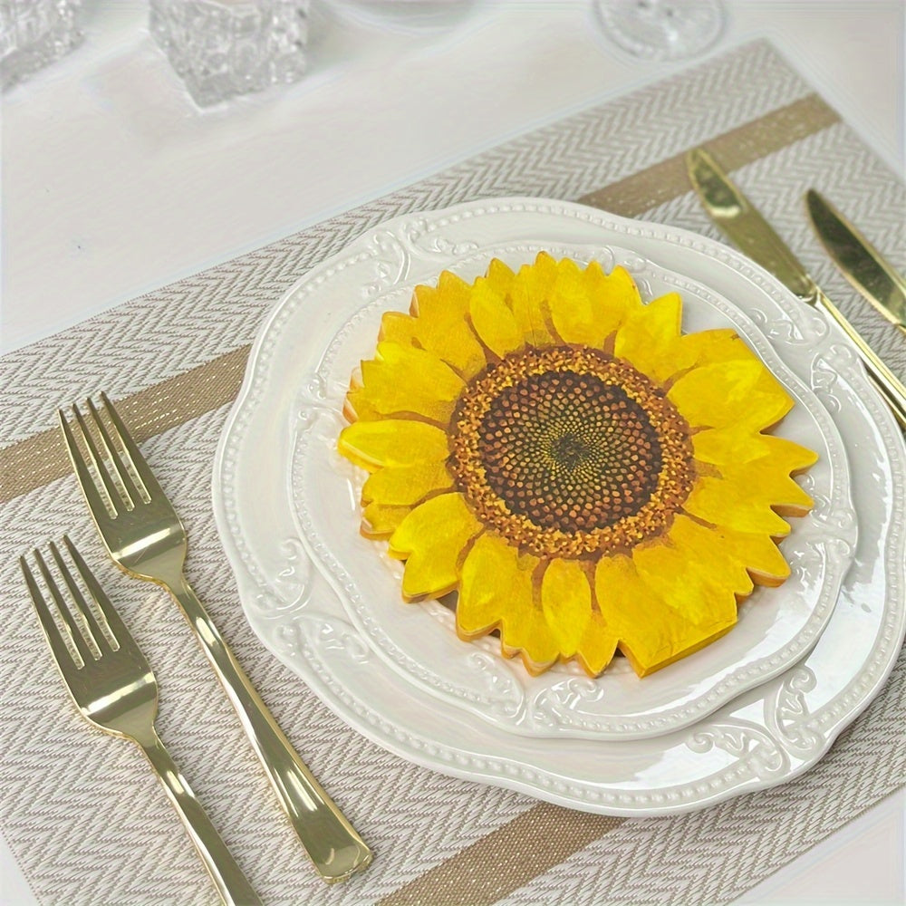 Serviettes jetables en papier imprimé tournesol, lot de 20 pièces - Topdecheztop.fr