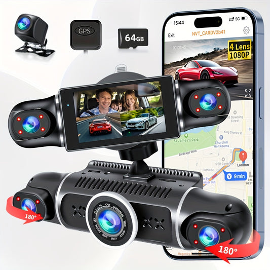 Caméra embarquée 4 canaux 64G pour voiture - Enregistreur vidéo DVR WiFi