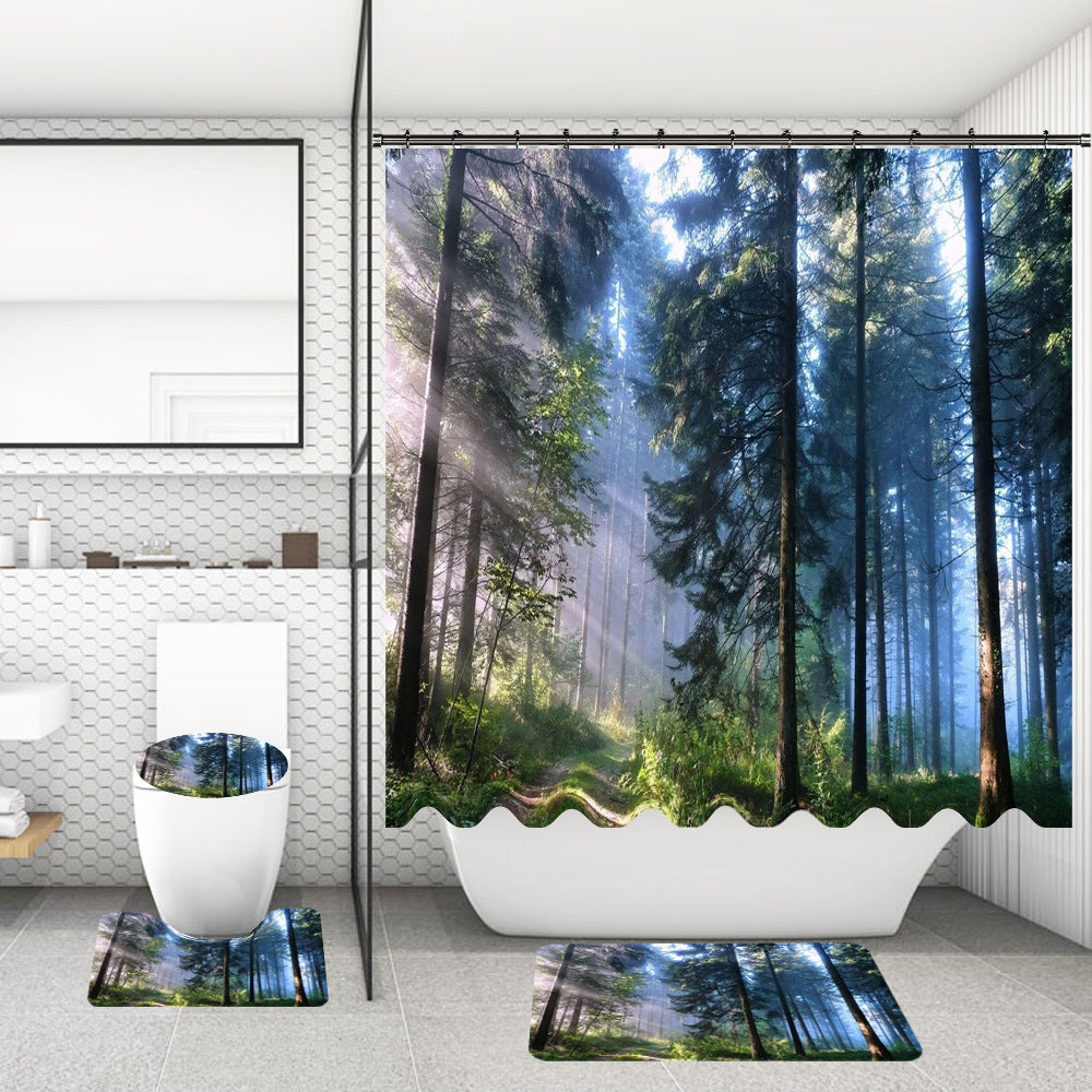 Rideau de douche de salle de bain avec tapis de sol et imprimé