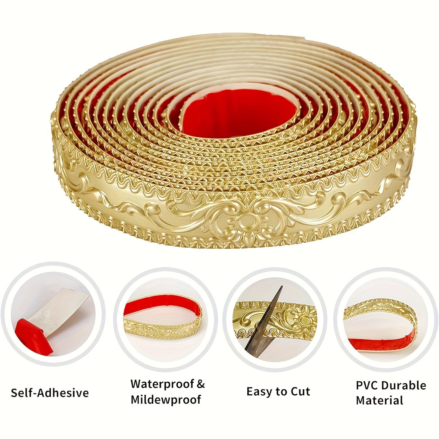 Vinyl Self-Adhesive Decorative Tape for Home Decor, Flexible Trim Molding Wall Art, Peel and Stick Ceiling Border, Cabinet, and Picture Frame Ornament, Waterproof and Durable Craft Ribbon for Kitchen, Bathroom, Baseboard – - Topdecheztop.fr