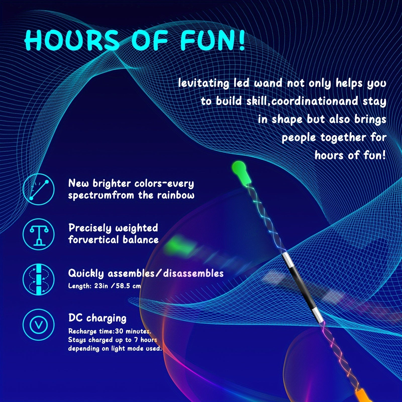 USB Rechargeable LED Magic Wand - Collapsible, Floating Levitation Stick with Expert Balance & Transparent Acrylic Design, LED Light Wand, Flow Wand - Topdecheztop.fr