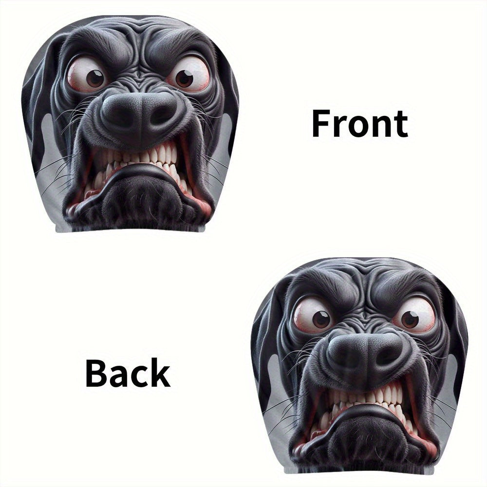 Lot de 2 housses d'appuie-tête de voiture à motif de chien noir souriant