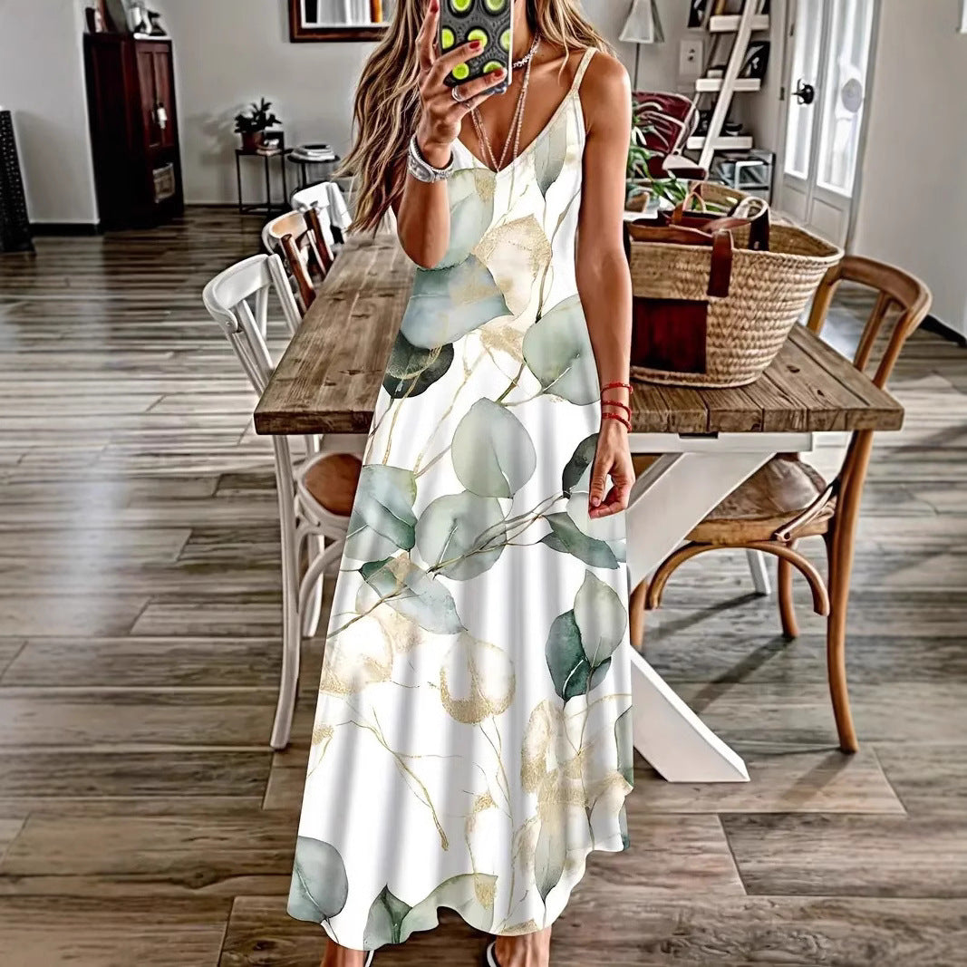 Robe longue sans manches pour femme, imprimée