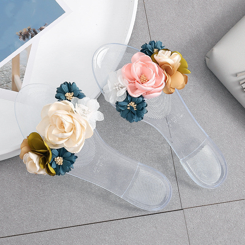 Pantoufles transparentes à semelle plate pour femmes