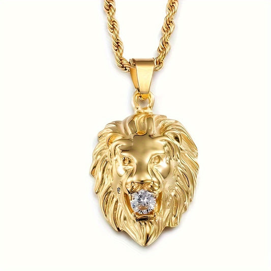 Collier avec pendentif lion plaqué or et zircon