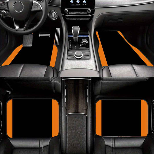 4pcs Non-Slip Car Floor Mats with Colorful Striped Design - Durable Polyester, Fit for Sedans & SUVs, Protects Interior, Stylish Black & Orange Pattern, Easy to Clean, Car Floor Protection | Stylish Floor Mat | Nonslip Backin