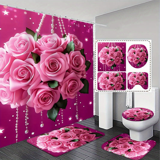Ensemble de salle de bain élégant rose 4 pièces
