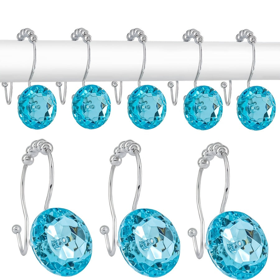 Lot de 12 crochets de rideau de luxe en acier inoxydable à paillettes bleues