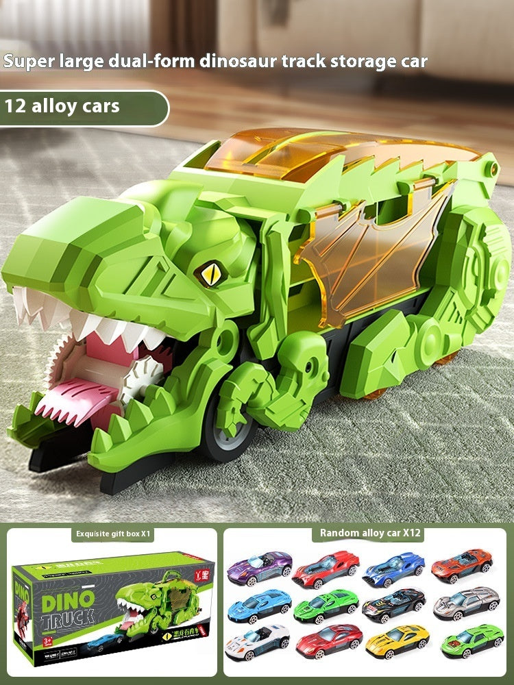 Jouet Tyrannosaurus Rex en forme de dinosaure avalant une voiture Vert avec 12 voitures