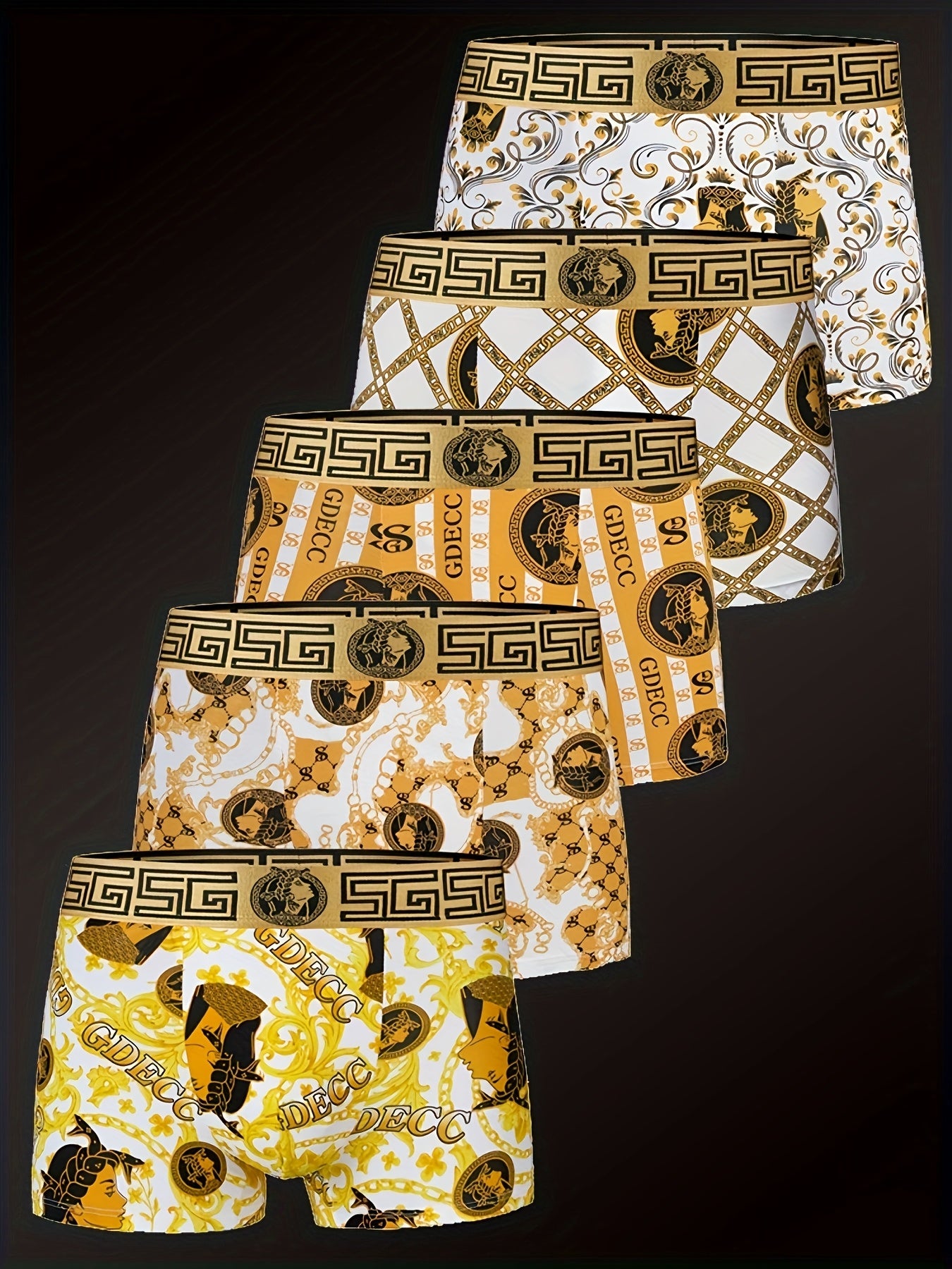 Lot de 5 boxers de luxe noirs et dorés pour homme