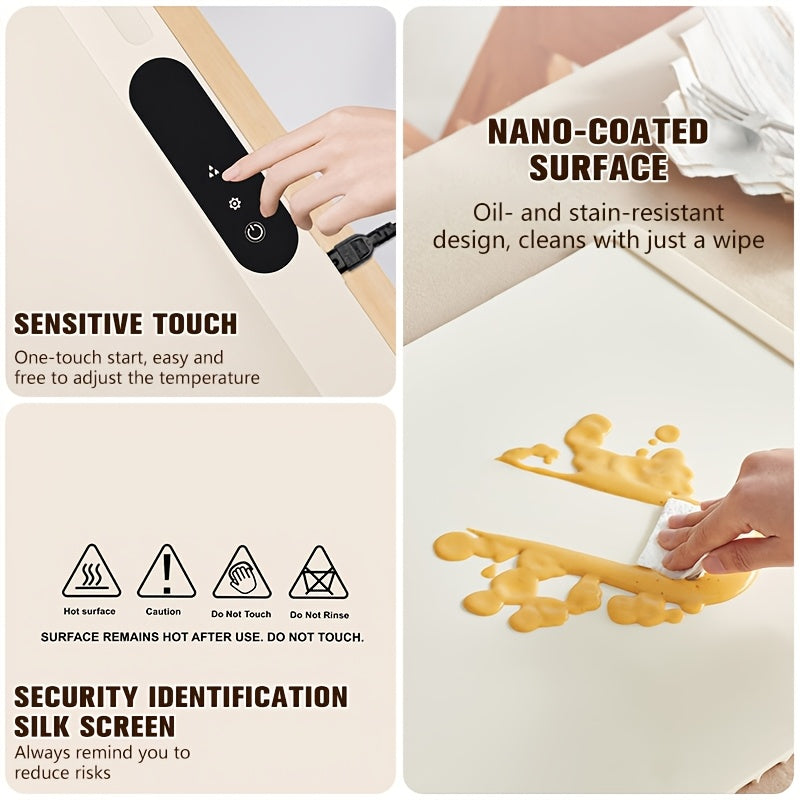 Plaque Chauffante Alimentaire, Chauffage Rapide, 3 Niveaux de Réglage, avec Minuteur et Écran LED, Pliable pour le Rangement, Plateau Chauffant Électrique, Coussin de Conservation des Aliments, Essentiel pour la Cuisine, Idéal pour les Réunions de Famille, les Fêtes et comme Cadeaux de Fêtes