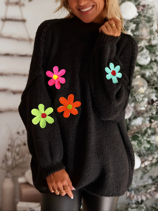 Pull en tricot à appliqués floraux grande taille