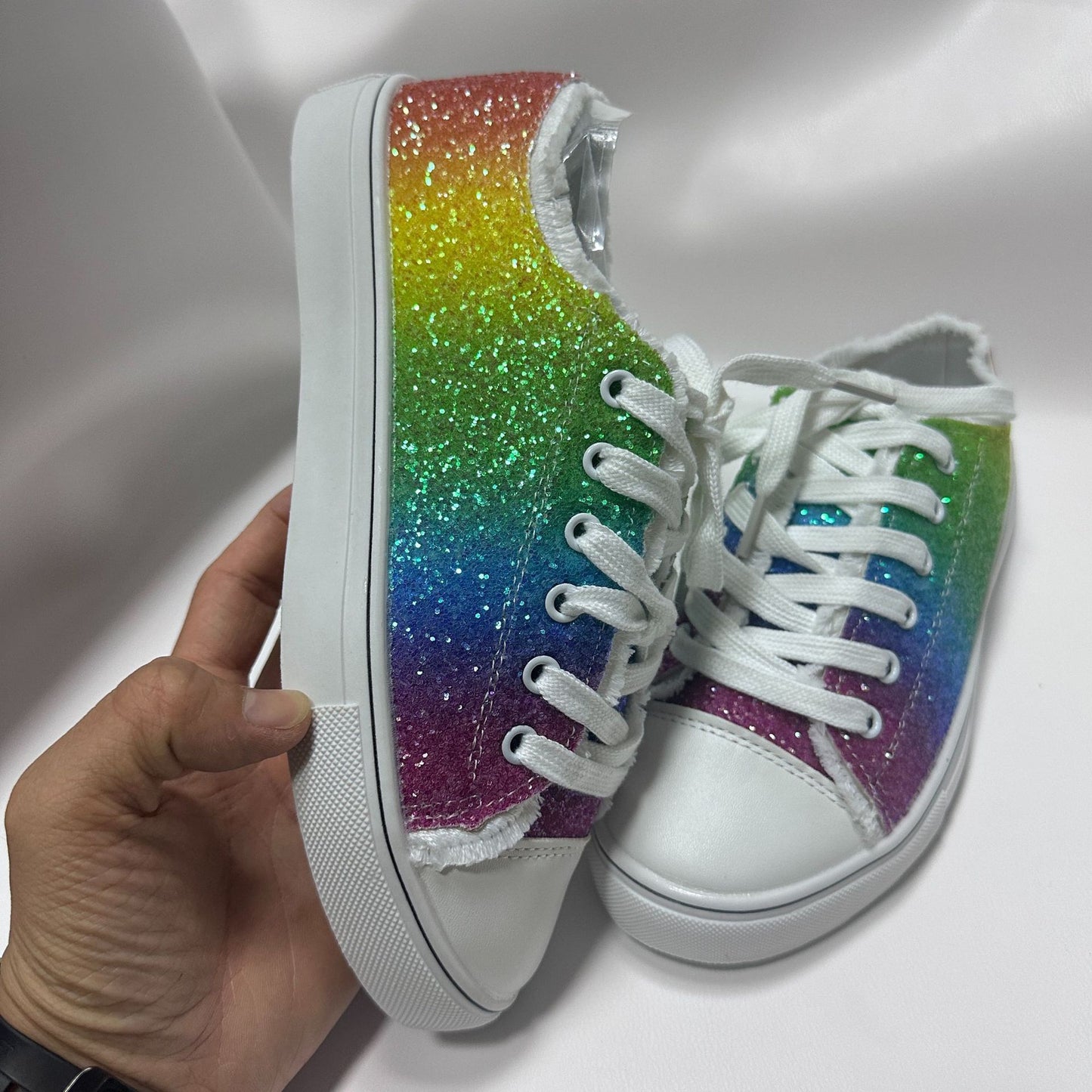 Chaussures de skateboard plates décontractées à paillettes dégradées 3D