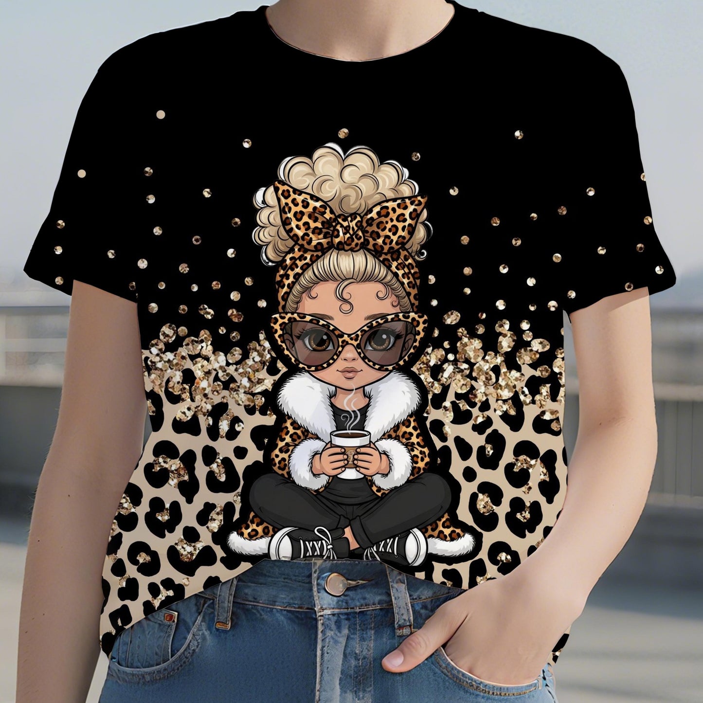 T-shirt à manches courtes et col rond pour femme