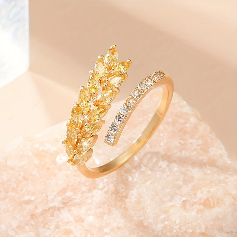 Bague ouverte élégante en cuivre ornée de zirconias