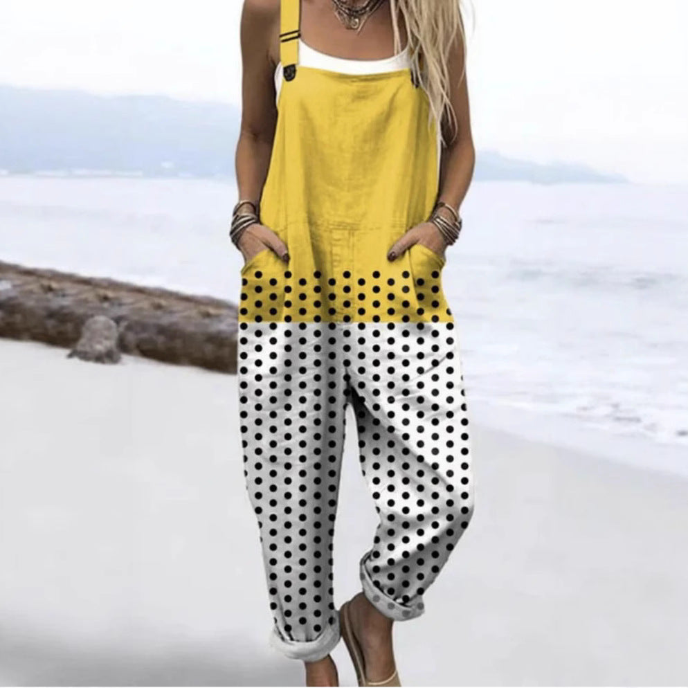 Pantalon à bretelles décontracté à boutons imprimés en 3D numérique