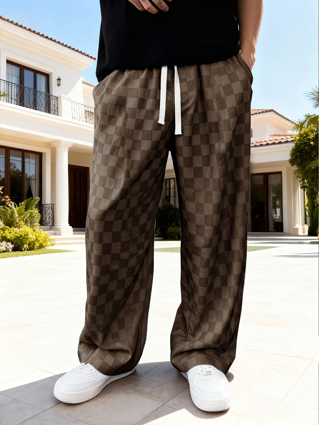 Pantalon à carreaux pour homme, coupe droite décontractée