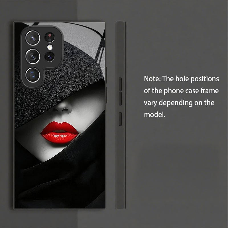 Coque de téléphone noire à motif lèvres rouges , compatible avec Samsung