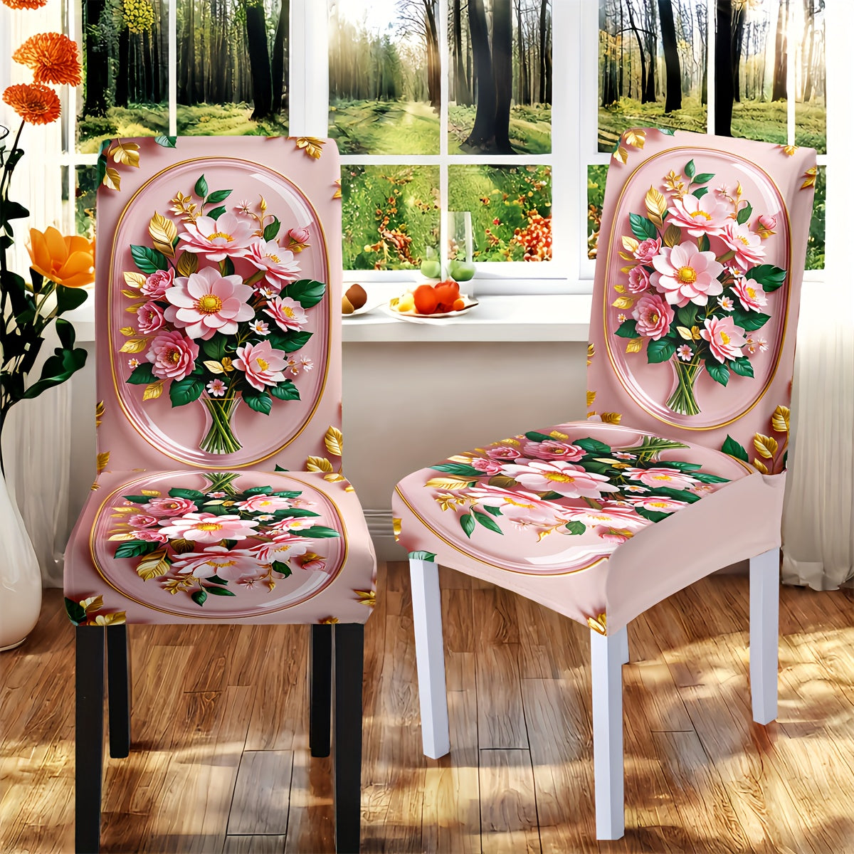 7 pièces Superbe ensemble de nappe rectangulaire + housse de chaise