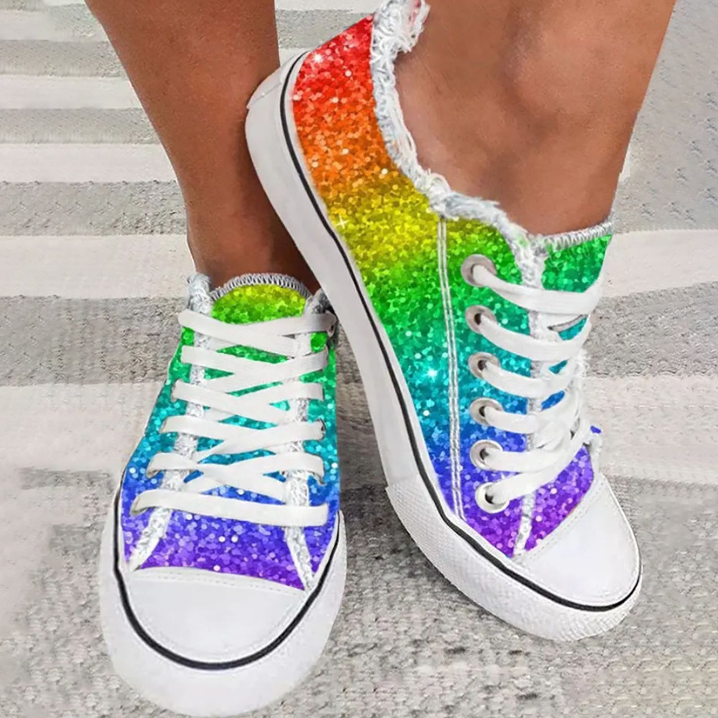 Chaussures de skateboard plates décontractées à paillettes dégradées 3D