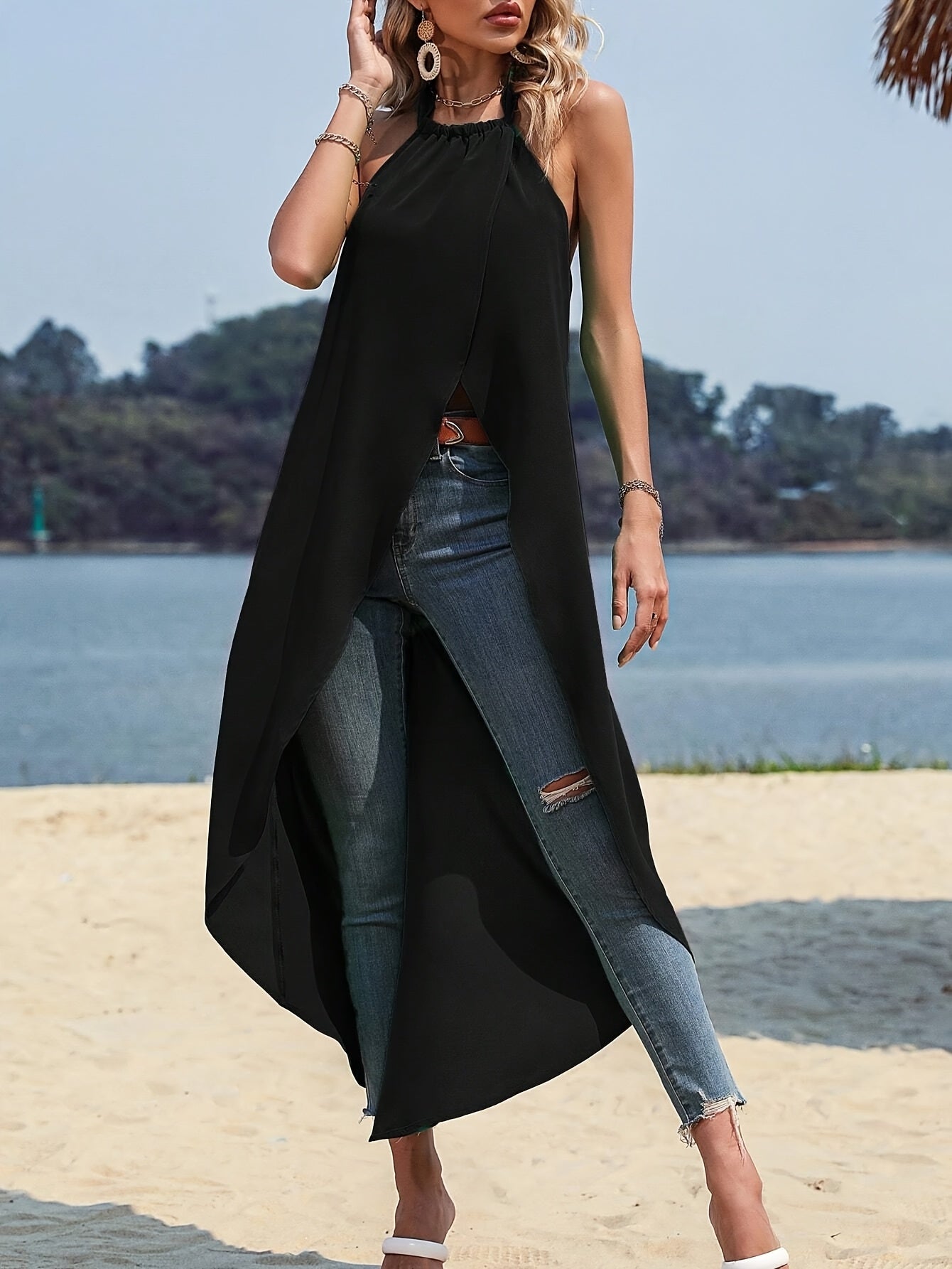 Haut noir asymétrique