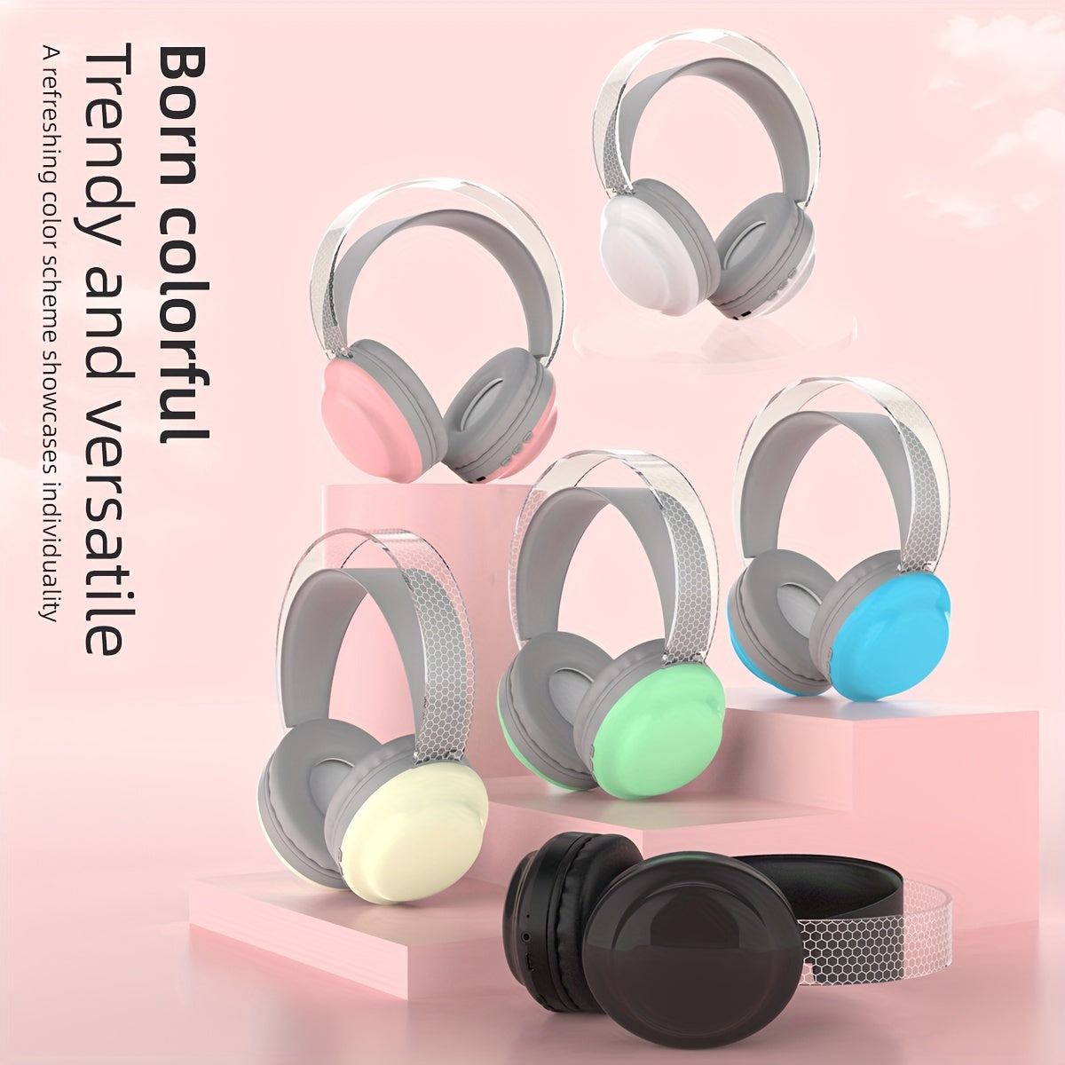 Casque sans fil léger 5.3 + EDR, casque circum-aural sans fil avec micro et lumières