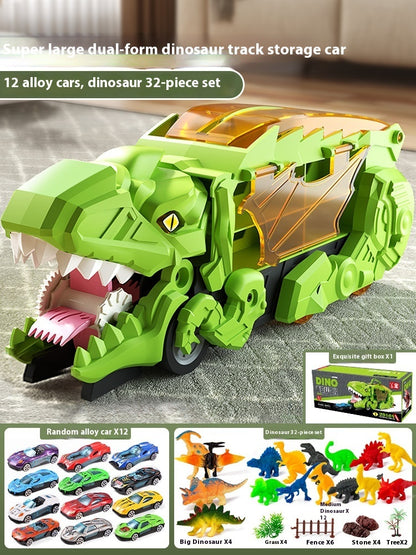 Jouet Tyrannosaurus Rex en forme de dinosaure avalant une voiture Vert avec 12 voitures 32 dinosaures