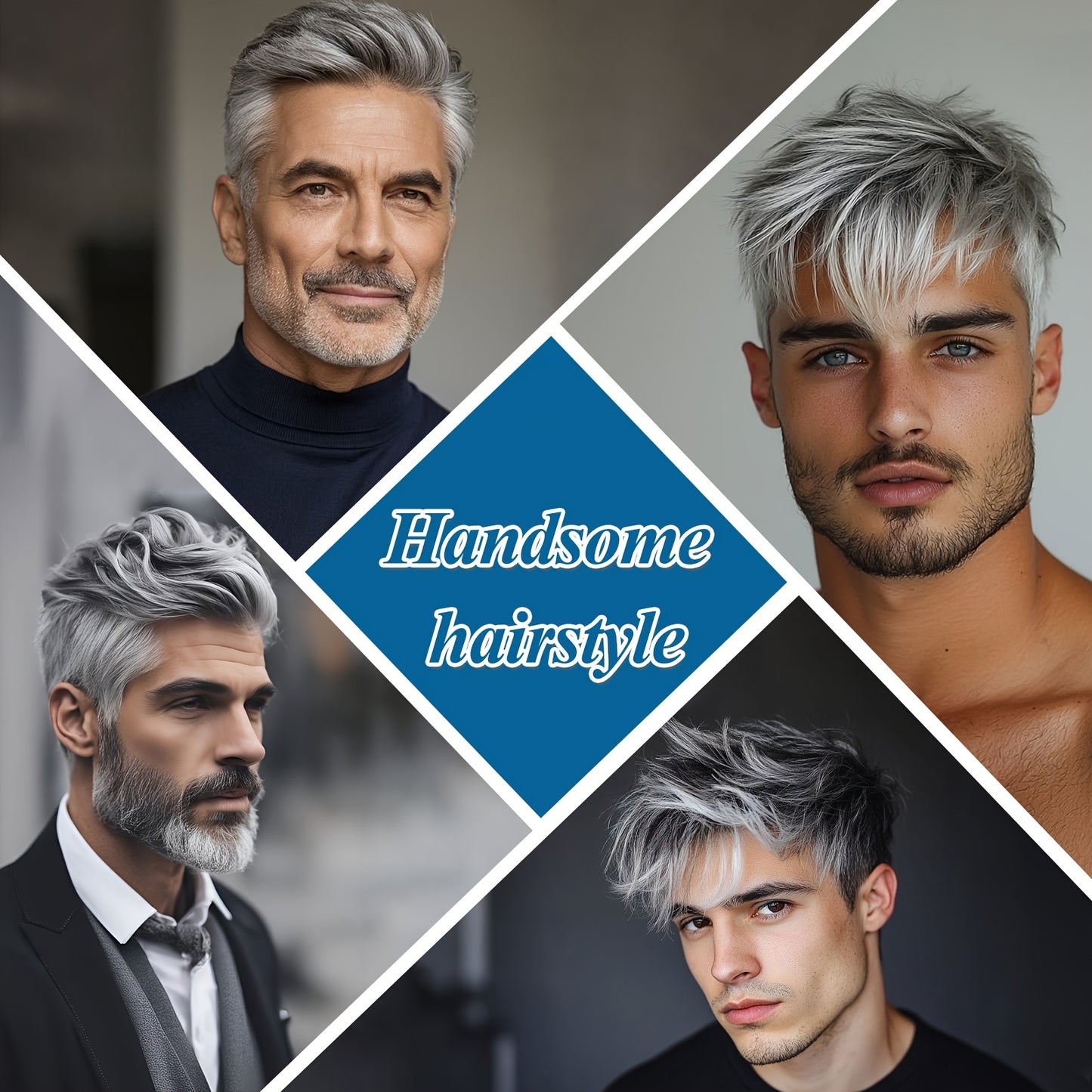 Perruque courte gris argenté pour homme, en fibres synthétiques