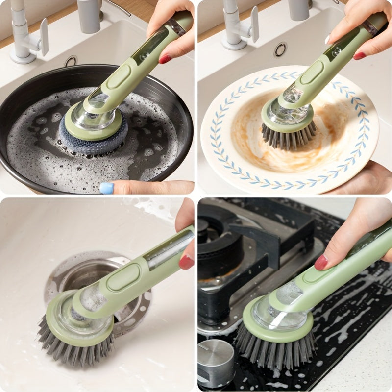 Brosse à vaisselle ergonomique dotée d'un distributeur de savon intégré pour un nettoyage sans effort
