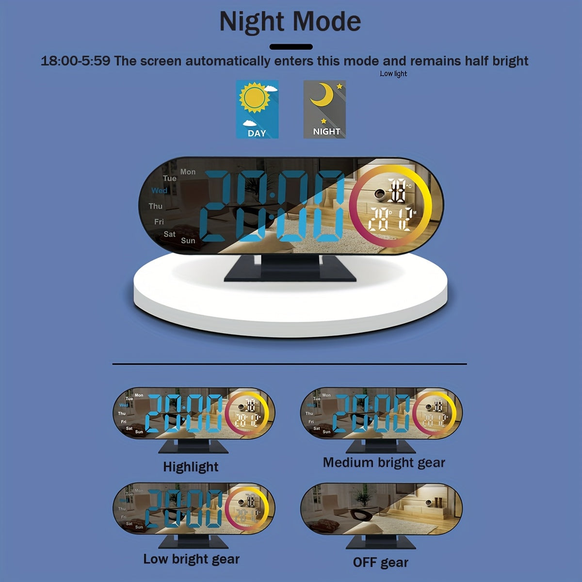 Réveil LED multicolore multifonctionnel | Activation vocale