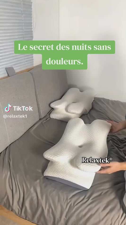 Promo Linge Oreiller Cervical Ergonomique à Mémoire de Forme 2 en 1 – Coussin Orthopédique pour la Nuque, Le Dos et Le Côté – Oreiller Anatomique Respirant avec Housse Lavable.