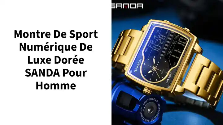 Montre de sport num&eacute;rique de luxe dor&eacute;e SANDA pour homme by@Outfy