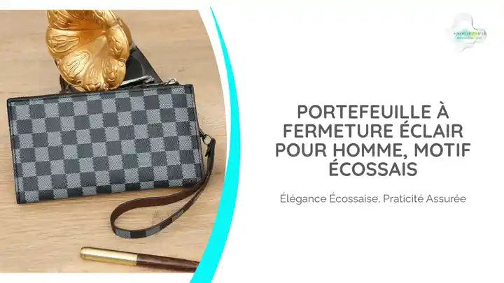 Portefeuille &agrave; fermeture &eacute;clair pour homme, motif &eacute;cossais by@Outfy