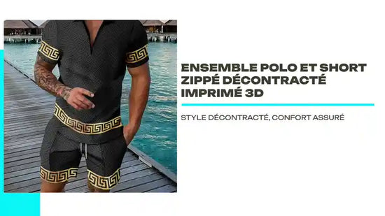 Ensemble polo et short zipp&eacute; d&eacute;contract&eacute; imprim&eacute; 3D by@Outfy