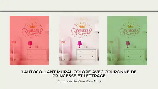 1 autocollant mural color&eacute; avec couronne de princesse et lettrage by@Outfy