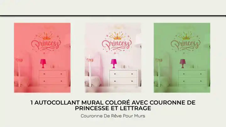 1 autocollant mural color&eacute; avec couronne de princesse et lettrage by@Outfy